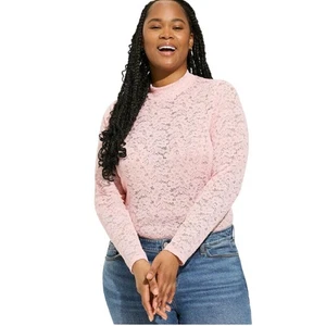 Torrid Almond Blossom Stretch Lace Mock Neck Long Sleeve Blouse, NWT, Large - Picture 1 of 7
