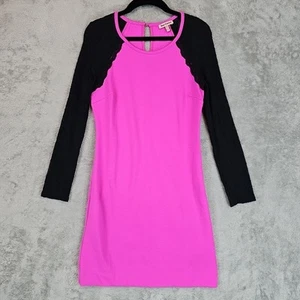 Juicy Couture Mini Dress Womens Size XS Hot Pink/Black Lace Long Sleeves Stretch - Picture 1 of 10