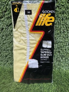 De colección Nuevo de Lote Antiguo Jockey Life Amarillo Cónico Slim Guy Boxer Carreras Ventilaciones 1978 Para Hombre Talla 30 - Imagen 1 de 2