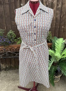 vintage Scooter dress Size 16 Beige Floral Mod 33” Waist 38/40” Chest - Picture 1 of 8