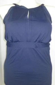 LANDS END Deep Sea Navy Keyhole High Tankini Swimsuit Top Womens 16 D-cup NEW - Picture 1 of 9