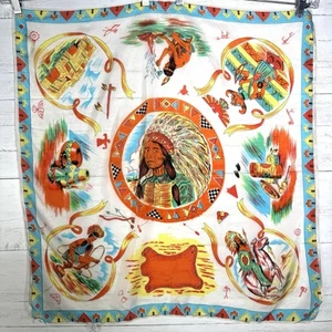 Vintage 50s 60s Native American Indian Silky Scarf 28” Square Made in Japan - Picture 1 of 9