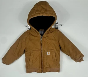 Carhartt Mantel Jacke isoliert Kapuze Duck Canvas braun Kleinkind Größe 18M SAUBER - Bild 1 von 19