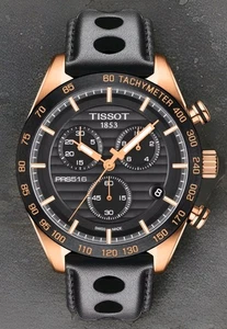 Correa de cuero TISSOT PRS 516 cronógrafo esfera negra oro rosa T100.417.36.051.00 - Imagen 1 de 7