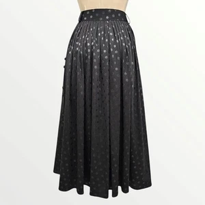 HAMMER Vtg Black on Black Polka Dot Pleated Flare Side Button Long Skirt 42/XL - Picture 1 of 8
