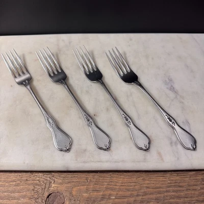 Oneida MORNING BLOSSOM Burnished Stainless Flatware Dinner Forks 7-1/4in - (4) - Image 1 of 4