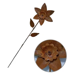 Rusty Flower Garden Spinner Metal Art Decorative For Outdoor Ground Stake - Picture 1 of 8