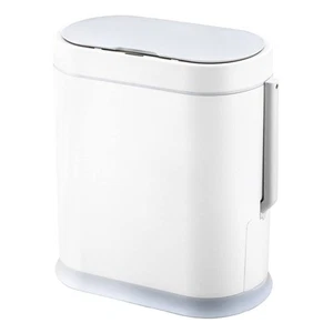 Bathroom Slim Plastic Trash Can with Toilet Brush 2.5 Gallon Waterproof Smart... - Picture 1 of 5