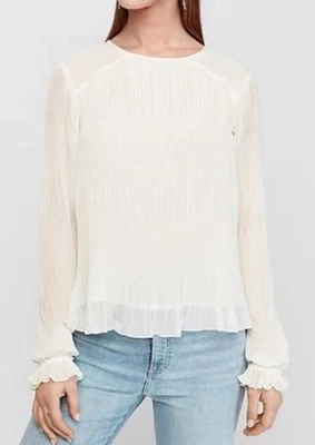 $59.90 Express Boho Shirred Pleats Size S Long Sleeve Ruffle Cuff Lined Blouse - Image 1 of 4