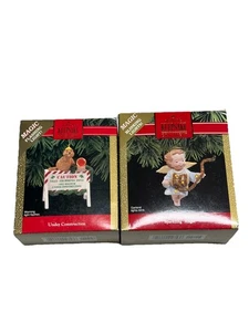 Lotto 2 Ornamenti Hallmark Keepsake Luci Lampeggianti Magiche Angelo Costruzione Vintage - Foto 1 di 8