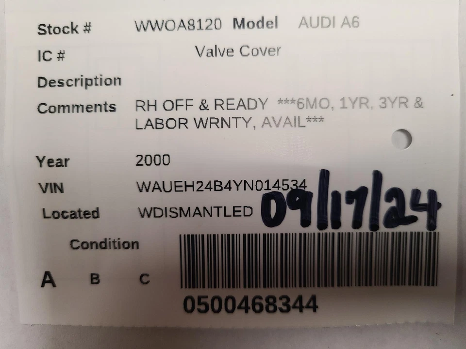 Used Engine Valve Cover fits: 2000 Audi Audi a6  Grade A - Image 1 of 4