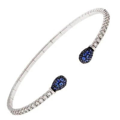 Designer Spark Silver Cuff Bangle Bracelet With White & Blue Simulated Sapphire - Image 1 of 4
