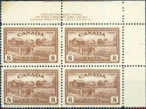 CANADA -1946– ONTARIO FARM SCENE  U.R. PLATE N° 2  BLOCK -VF** - Picture 1 of 1
