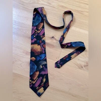 Vintage Colorful MANSOURI New York Abstract Cobblestones Silk Luxury Neck Tie - Image 1 of 4