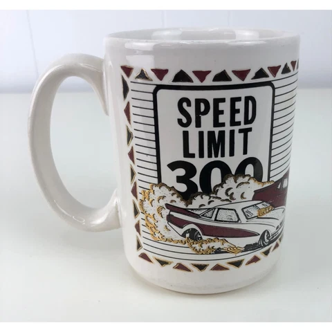 Vintage NHRA Winston Drag Racing  Speed Limit 300 Coffee Mug Cup Gold Accents Cover