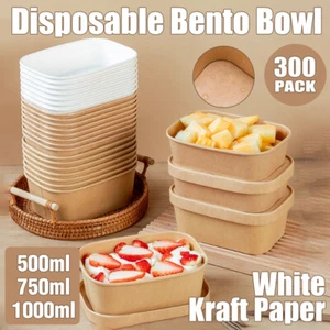 Kraft Paper Salad Bowls Lunch Box Take Away Food Containers Meal Bowl / Lid AU - Picture 1 of 20