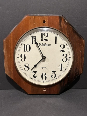 Vintage Octagon Shape Waltham Quartz Wood Wall Clock For Parts/Repair Cover