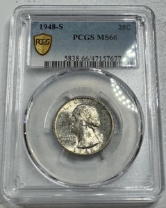 1948-S  Washington US Silver Quarter,   MS66 by PCGS,   an EXQUISITE coin!!! - Picture 1 of 6