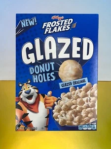 〽️ New Kelloggs Frosted Flakes GLAZED Donut Holes Original Cereal Box 10oz - Picture 1 of 3