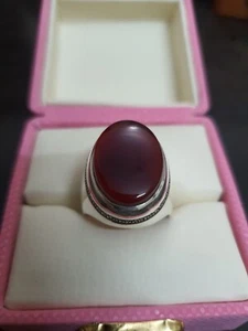 Natural Red Aqeeq Ring in Sterling 925 Silver for Men - Picture 1 of 7
