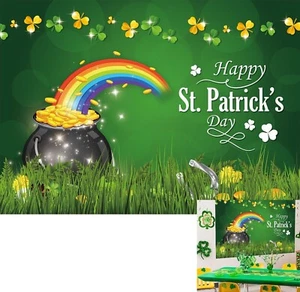 Happy St Patrick's Day Green Lucky Backdrop Gold Coins Irish Shamrock 7x5ft - Picture 1 of 7
