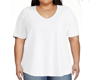 Womens Plus Size 4X 28W-30W Terra And Sky Core V-neck Tee Top Short Sleeve white - Picture 1 of 13