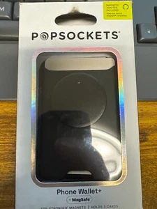 Popsockets Popwallet+ PopGrip MagSafe Leather Aluminum Black - Picture 1 of 7