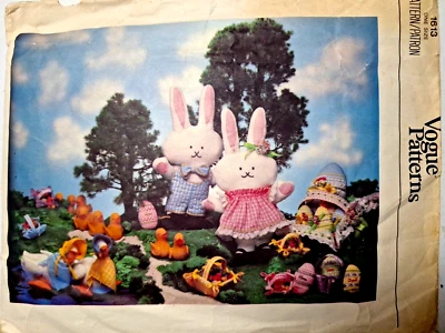 Vogue 1613 Bunny Chick Egg Basket Stuffed Plush Craft Sewing Pattern Easter Cut - Image 1 of 4
