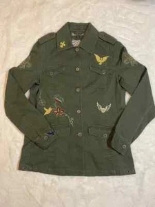 True Meaning Military Army Jacket Blazer Button Green Embroidered Field Cotton S - Picture 1 of 11
