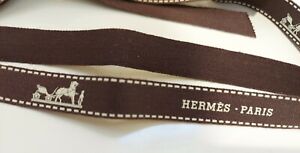 Genuine Hermes Paris Brown Ribbon Beige Logo Gift Wrap 59" Length 1.5 cm Width