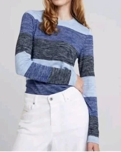 Suéter de manga larga Banana Republic Luxespun para mujer - rayas azules/negras - XL - Imagen 1 de 8