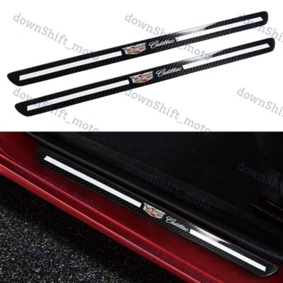 Carbon Fiber Car Door Welcome Plate Sill Scuff Cover Decal Sticker For Cadillac - Image 1 of 4