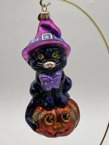 Christopher Radko Halloween gatto nero incantato zucca strega cappello ornamento 7" - Foto 1 di 5