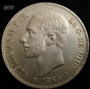 *GUTSE*276-ALFONSO XII, 5 PESETAS 1883*18-83, MADRID MS M, S/C- - Foto 1 di 2
