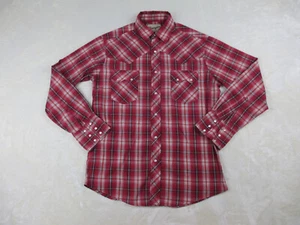Wrangler Shirt Mens Medium Red Button Up Pearl Snap Sawtooth Cowboy Western - Picture 1 of 9