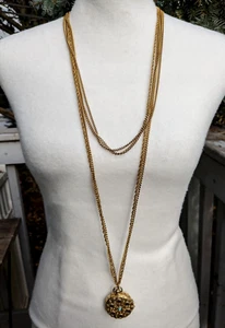 Vintage Goldette NY Four Strand Necklace Chains Locket Pendant Victorian revival - Picture 1 of 8
