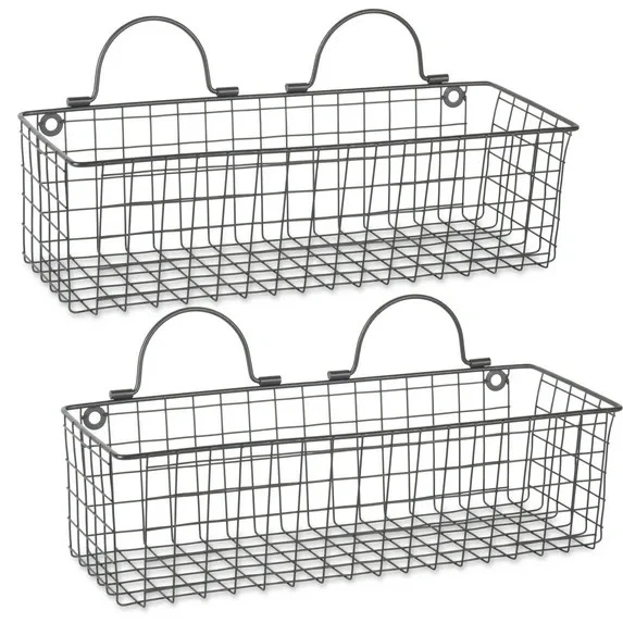 DII 6.7" Modern Style Iron Wire Medium Wall Baskets in Black Set of 2,  Black - Image 1 of 4