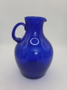 Cobalt Blue Hand Blown Art Glass Pitcher 5.5 Inch - Picture 1 of 10