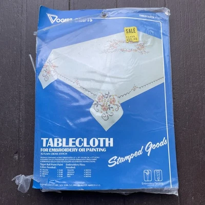 Vtg Vogart Crafts Stamped Tablecloth 52x70 Cross Stitch Embroidery Project New - Image 1 of 4