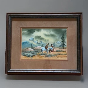 Pintura en acuarela original de LaMar Rowbury escena nativa americana - Imagen 1 de 9