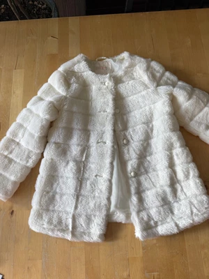 Janie and Jack white faux fur coat  SZ 5-6 Pink Label - Image 1 of 4