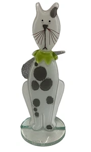 Nobile glassware fused glass large Cat Green Signed Aneta Pawlowska - Picture 1 of 7