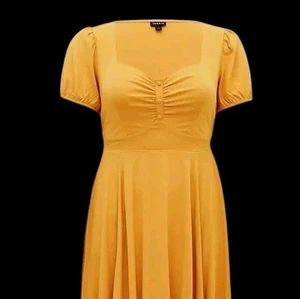 Torrid Size 6 (30) Golden Midi Challis Sweetheart Neck Cap Sleeve Skater Dress - Picture 1 of 11