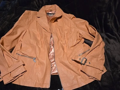 Pamela McCoy  Womens Leather Jacket Peach Full Zip Pockets-1X - Image 1 of 4