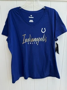 NWT Fanatics Indianapolis Colts Blue V Neck T Shirt With Shiny Silver Script 2XL - Picture 1 of 4