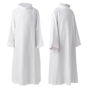 Alb Klerus Kirche Träger Gewänder Priester langes Gewand Cosplay Kostüm weiß - Bild 1 von 25
