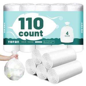 110 Count-4 Gallon Trash Bag, White Trash Bags, Bathroom Trash Bags Small Gar... - Picture 1 of 6