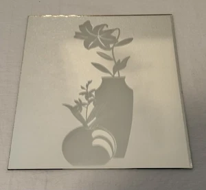 Vintage 80er Jahre Art Deco geätzter Blumenspiegel rahmenlos ca. 8x10 - Bild 1 von 4