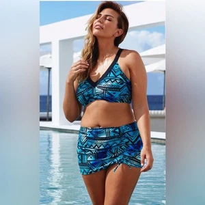 🆕 Swimsuits For All Blue and Black Geometric Bikini NEW SZ 10/12 - Picture 1 of 6