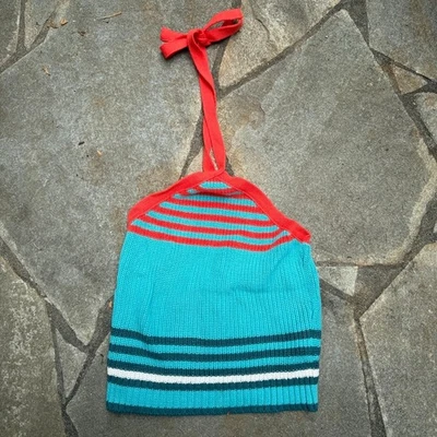 Top halter ZARA para mujer pequeño turquesa tejido corto bohemio festival de verano playa Foto 1 de 4